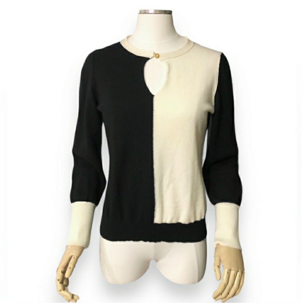 LES COPAINS Cashmere Blend Color Block Sweater70% wool 30% cashmere